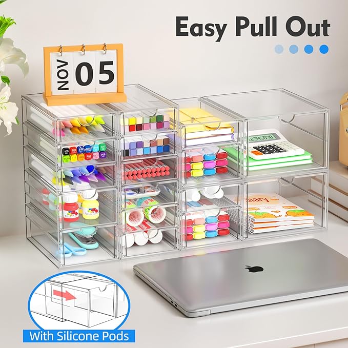 Acrylic Makeup Organizer with 6 Drawers, Bathroom Counter Organizer, Acrylic Organizers, Desk Organizer, Office Supplies, Storage Drawers for Cosmetic, Pencil, Coffee, etc