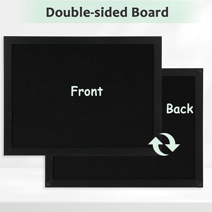 DOLLAR BOSS Black Cork Board with Linen Double-Sided 16''X 12'', Black Cork Boards for Walls, Wood Frame Bulletin Board Hanging Pin Board, Cork Board for Office Home School 1-Pack