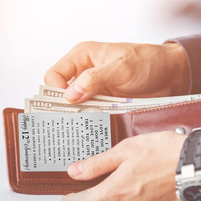 CPLJW 12 Year Anniversary Card Gifts for Him Her, Steel Gifts for Men for 12th Anniversary, 12 Wedding Wallet Card Gift