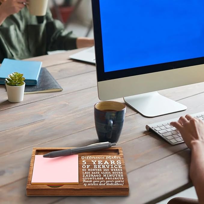 5th Work Anniversary Sticky Note Holder, Thank You Appreciation 5 Year Work Anniversary Decor Gifts for Women, Employee, Him, Her, Happy 5th Work Anniversary Self-Stick Note Pad Holders GSH31