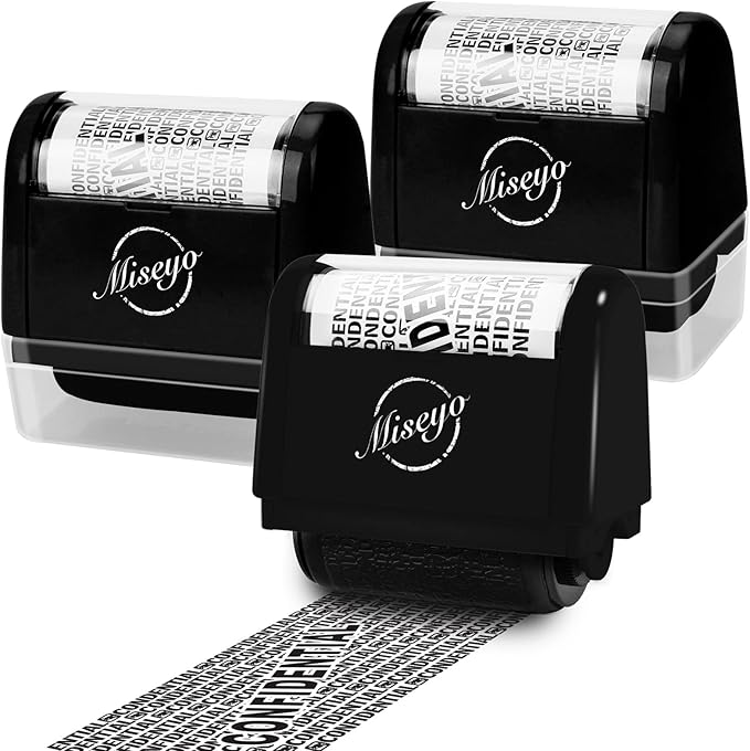 Miseyo Wide Roller Stamp Identity Theft Stamp 1.5 Inch Perfect for Privacy Protection - 3Pack Set (Black)