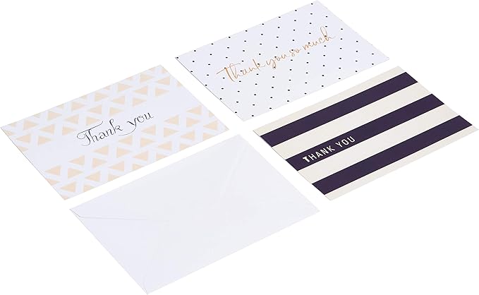 Amazon Basics Thank You Cards and Envelopes, 48 Count, Polka Dot and Stripe