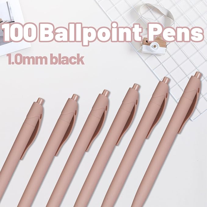 BallPoint Pens, 100 Pack (BLACK Ink),Bulk Pens,Pale Dogwood Pink Barrel,Click Pens for Office Home and School, Retractable Ballpoint Pens, Medium Point, 1.00MM (Pale Dogwood Pink)