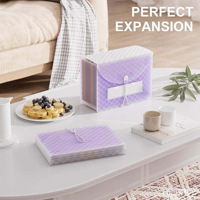 ThinkTex Accordian File Organizer, 26 Pockets Expanding File Folders, Monthly Bill Receipt Documents Organizer, A-Z Colorful Tabs, Letter/A4 Size - Purple