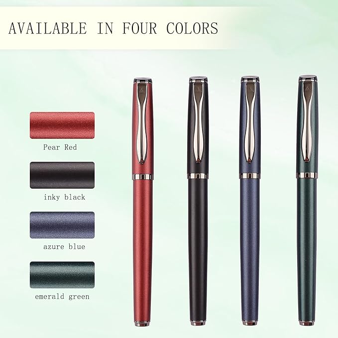 Liquid Ink Rollerball Pen - Luxury Metal Pen with Smooth Writing, Stylish Design, Effortless Writing, Fancy Gift Case for Men & Women, Includes 2 Refills - Pear Red