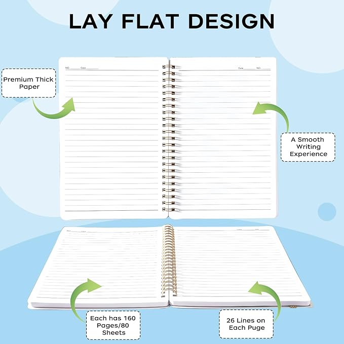 Yoiilifee Spiral Notebook - A5 Spiral Notebooks, 8.3'' × 5.8'', 160 Pages, Aesthetic Journaling Notebooks for Women, College Lined Notebook with Elastic Closure, Back Pocket, for School Office, Moon