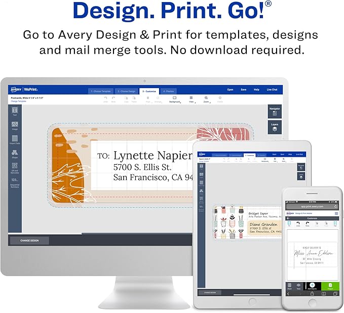 Avery Printable Shipping Labels with Sure Feed, 2" x 4", Glossy Crystal Clear, 100 Blank Mailing Labels (6522)