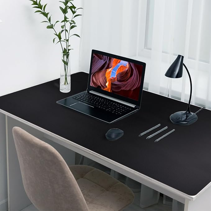 Boutilon Leather Desk Pad 47"x 24" Non-Slip Mouse Pad,Business Desk Pad,Extended Table Protector for Keyboard and Mouse,Desk Writing Pad for Office Home Working Decor (XXXL-Black)