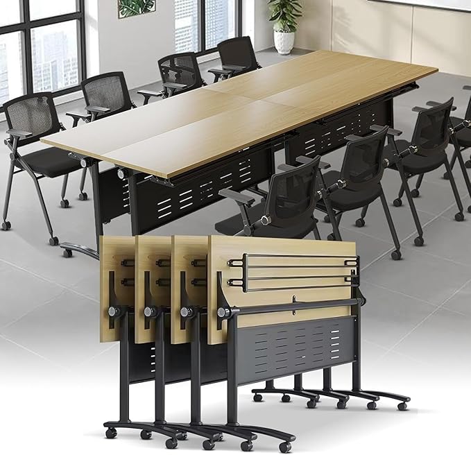 Folding Conference Table - Modular Conference Room Tables Foldable & Stackable Boardroom Table with Casters | Large Rectangle Office Meeting Table for Training Rooms (4PCS-55.1in)