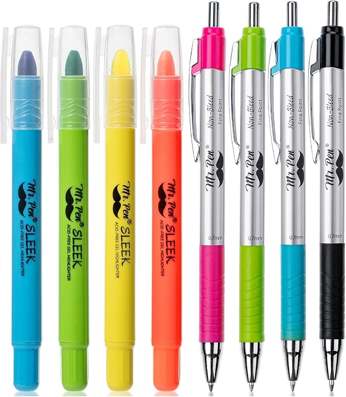 Mr. Pen- Bible Highlighters and Pens No Bleed, 8 Pack, Bible Journaling Kit, Bible Pens No Bleed Through, Gel Highlighters/Markers Bible Study Kit, Christian Gifts