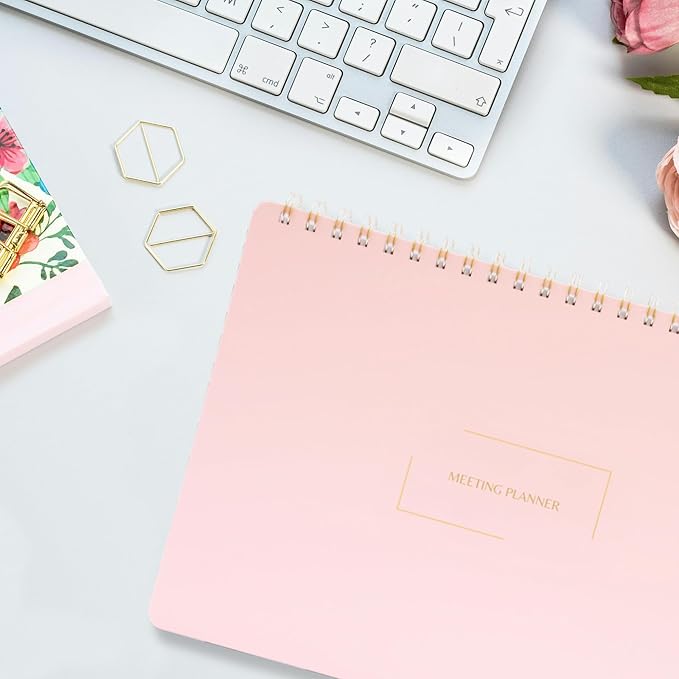 | Meeting Notebook for Work | 8.25" x 11.75" | Project Planner | Simple Design | Multiple Layouts | Office and Business Planner (Pink, Meeting Planner - Landscape)