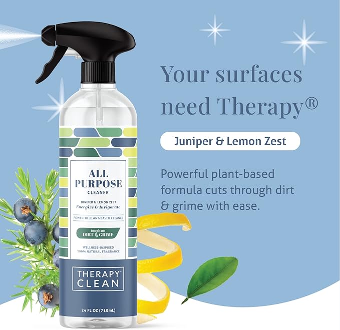 Therapy Clean All Purpose Cleaner Juniper & Lemon Zest 24 oz (Pack of 6), 100% Natural Fragrance, Plant-Powered Multipurpose Cleaner