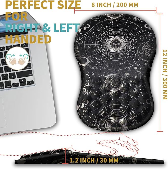Hokafenle Ergonomic Mouse Pad Wrist Support with Massage Design, Wrist Rest Pain Relief Mousepad with Memory Foam&Non-Slip PU Base,Mouse Pads for Wireless Mouse (12x8 inch,Tarot Constellation)