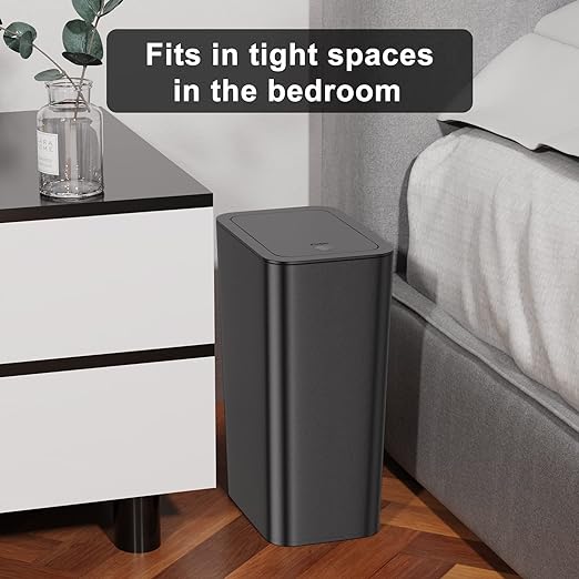 N. NETDOT Bathroom Trash Can with Lid 3 Pack Set, 2 Packs 4 Gal Slim Kitchen Trash Can and 1 Pack 2.6Gal Garbage Can, Small Trash Can/Trash Bin/Waste Basket for Bedroom (Black, Pack of 3)