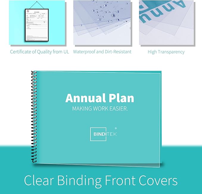 Binditek 100 Pack Binding Covers and Backs Set, 11 x 17 Inches, 50 Clear PVC (10Mil), 50 Sand-Textured Polycovers (16Mil), Tabloid Size