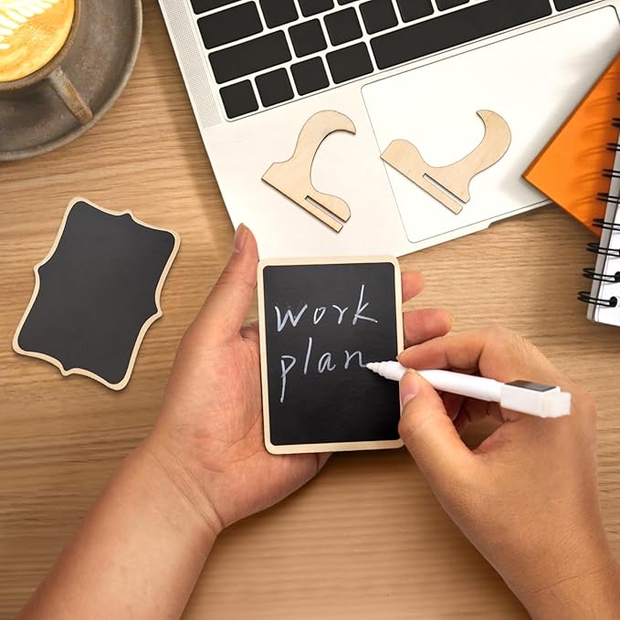 24 Pcs Small Chalkboard Labels with Easel Stand, Mini Chalkboard Signs, Wooden Blackboard for Table Numbers, Food Signs, Wedding Signs, Place Cards and Event Decoration, with 1 Liquid Chalk