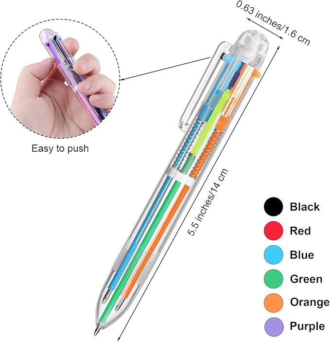 Aodaer 48 Pieces Multicolor Ballpoint Pens 0.5 mm 6 Colors Transparent Barrel Ballpoint Pen 6-in-1 Multicolor Retractable Ballpoint Pens for Office School Supplies Gifts