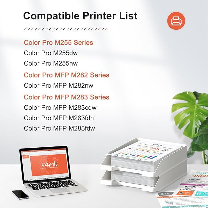 v4ink 206X 206A Toner Cartridge 4 Pack High Yield (Latest Upgraded Chip) Compatible Replacement for HP 206X W2110X W2111X W2112X W2113X use with Color Pro M255dw MFP M283fdw M283cdw M282nw Pirnter