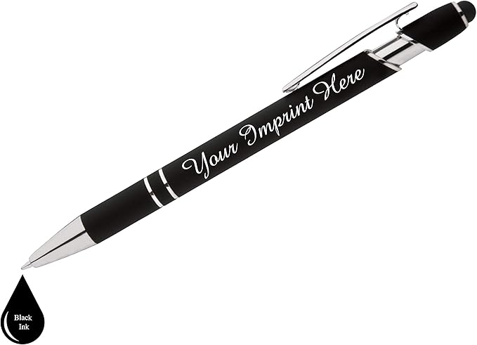 Up to 500 Pcs Custom Pens Bulk | Rainbow of Colors | Soft-Touch Metal Black Ink Personalized with Name or Message (Black, 200 pcs)