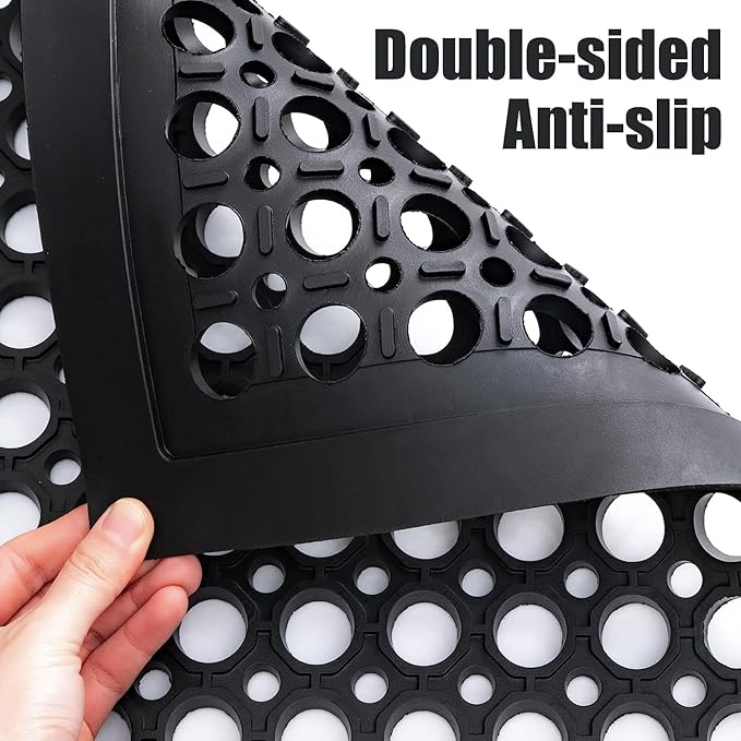 Anti Fatigue Outdoor Rubber Floor Mat 2 Pack Commercial Restaurant Kitchen Mats for Floors Non-Slip Bar Floor Mats Rubber Door mat Drainage Mats Utility Garage Use 36" x 60" Black
