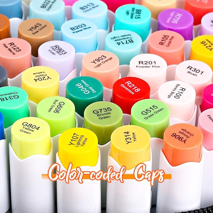 Caliart 101 Colors Brush & Chisel Alcohol Markers for Adult Coloring Book, Dual Tip Artist Sketch Art Markers, Aesthetic Cute Preppy Stuff School Supplies, Pens for Lettering Drawing Cards Planner