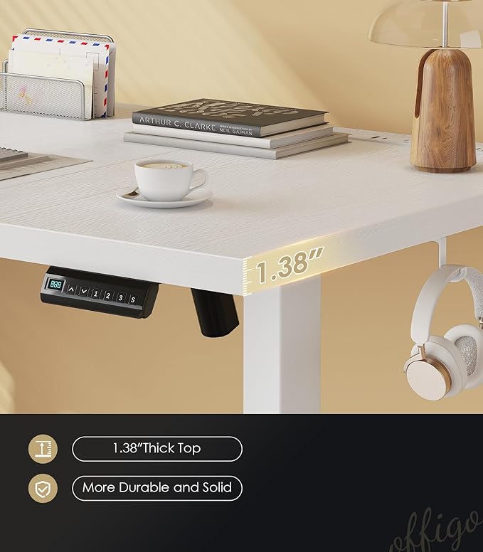 OffiGo Electric Standing Desk with 3-Piece Board, 71 Inch Height Adjustable Large Table with Power Outlets, Sit Stand Table, Writing Computer Desk for Home, Office, Workstation, White