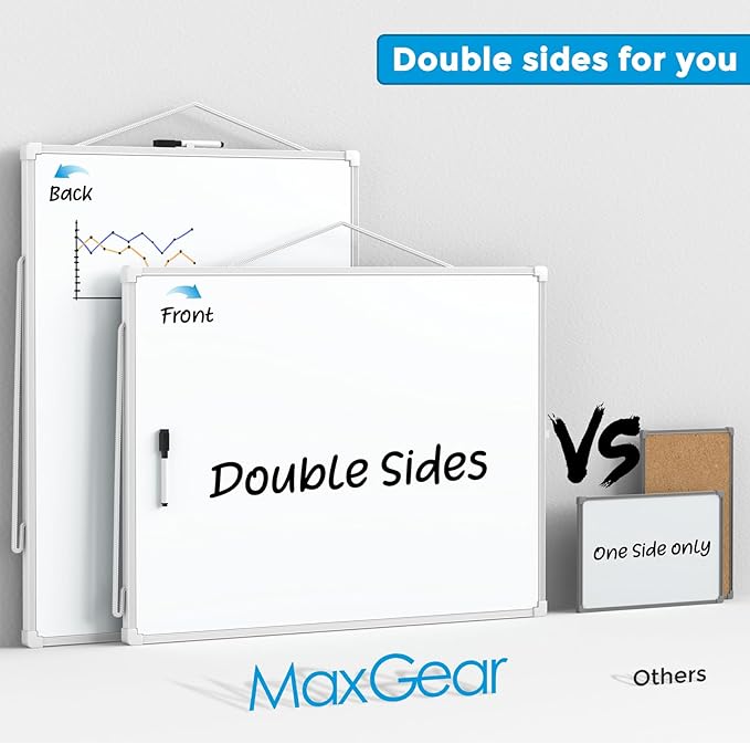 MaxGear White Board for Wall, 24" x 18" Double Sided Dry Erase Board, Magnetic White Board Hanging Whiteboard for Home, School, Office
