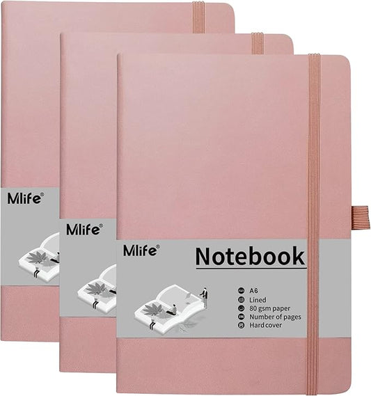A6 Small Journal Notebook, Lined Pocket Notebook with Pen Holder, Mini Notebook Hardcover, 192 Pages, 3.9 inches * 5.5 inches Jurnal for Women and Man (3Pack Pink)