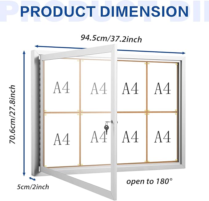SWANCROWN Outdoor Enclosed Cork Bulletin Board Weatherproof Display Cases Tamperproof Notice Poster Memo Board with Aluminum Frame (Cork, 37x28 inches)