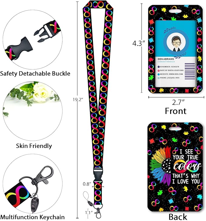 ID Badge Holder with Breakaway Lanyard, Retractable Badge Reel Heavy Duty, Autism Awareness Lanyards for ID Badges Ajustable, Teacher Nurse Work Office Gifts