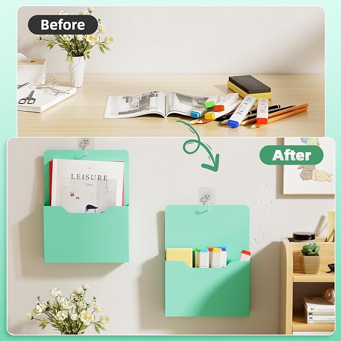 Magnetic File Holder - Magnetic Paper Holder, Pocket Organizer Office Supplies Storage Mail Organizer for Notebooks,Planners,Letter (1 Pack)