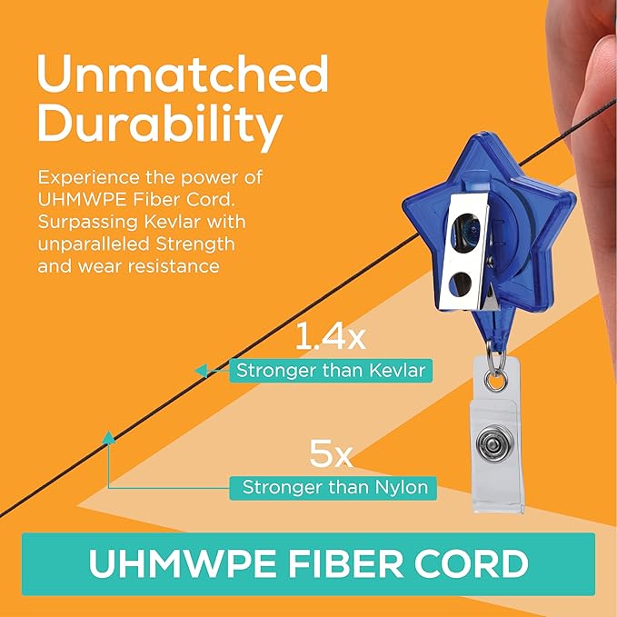 Will Well Badge Holders with Belt Clips for Securing onto Pockets and Purse Straps, with Retractable 27.5" UHMWPE Fiber Pull Cords, Strong Build with Fun Designs - 2-Pack, Star Shape