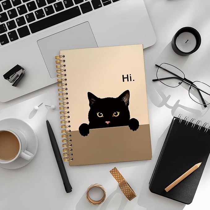 Funny Cat Notebook Journal, Funny Peeking Spiral Notebook, Cat Lover Gifts for Women Men, Black Cat Gifts for Girls, Cat Notepad for School Supplies, Office Supplies 5.5x8.3 Inch