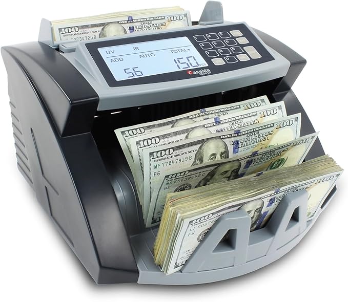 Cassida 5520 UV - USA Money Counter with ValuCount, UV/IR Counterfeit Detection, Add and Batch Modes - Large LCD Display & Fast Counting Speed 1,300 Notes/Minute