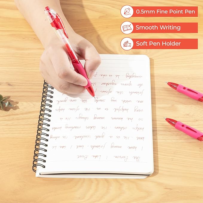 M&G 12Pcs Gel Pens, 0.5mm Red Ink Gel Pens Fine Point, Quick Dry Gel Ink Pens Bulk Smooth Writing with Soft Anti-Slip Grip Retractable Design for Journaling Coloring Office Supplies School Women Men