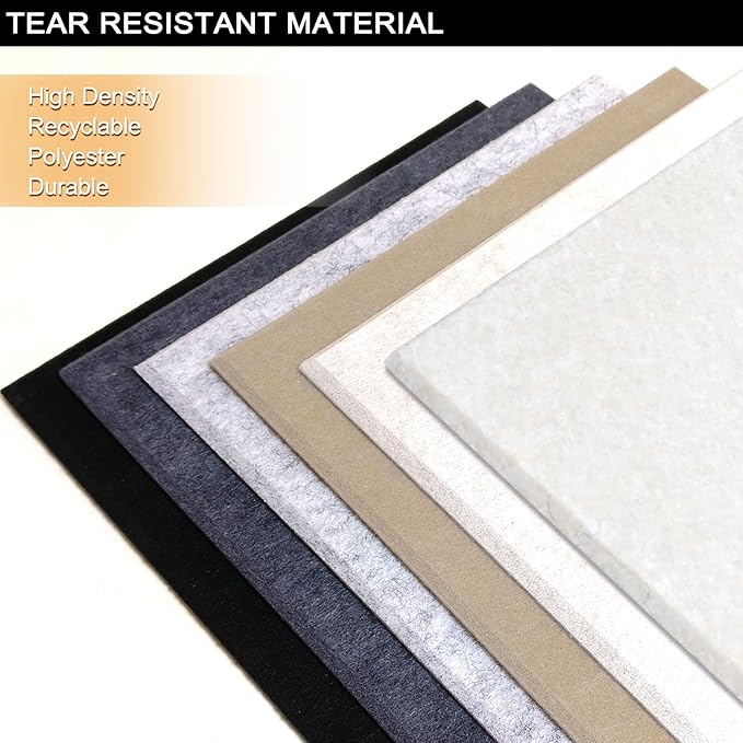 Large Cork Board Alternative for Walls, 47"x35" 12 Pack Felt Wall Tiles Bulletin Board with 30 Push Pins, Sticky Notes, Cork Boards for Office Pin Board Tack Board Felt Boards (Black)