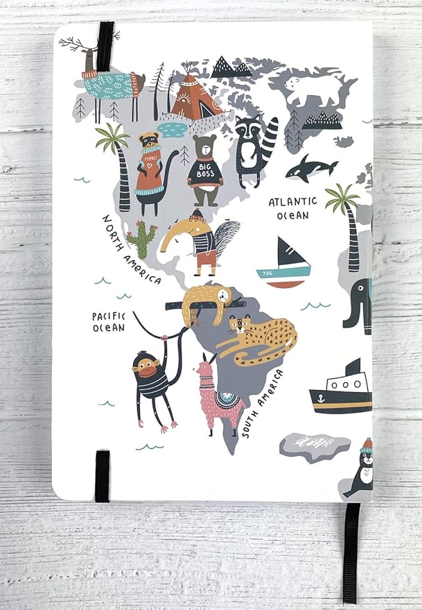 RICCO BELLO Wide Ruled Hardcover Diary Journal School Notebook for Kids, Tweens - Bookmark, Band Closure, Storage Pocket, 5.7 x 8.4 Inches, 192 Pages, (Animal World)