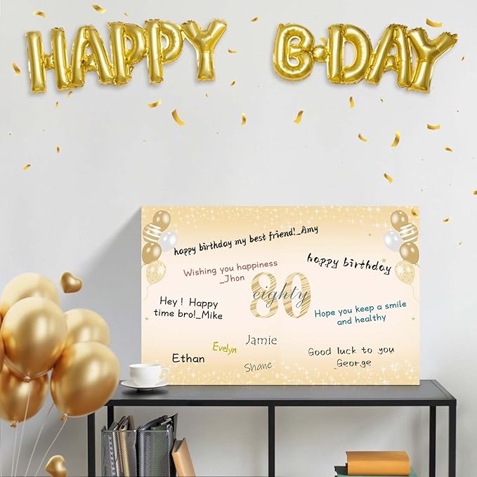 Large 80th Birthday Card With Envelope for Men Women, 1945 Black Gold Happy 80th Birthday Giant Guest Signature Book Gifts, Big Vintage 1945 80th Greeting Card Decoration Party Supplies