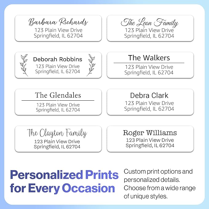 300 Personalized Address Labels - Glossy White Return Address Label 2.5" x 0.75'', Stylish Fonts for Envelopes & Packages, Customizable Labels for Home or Office Use