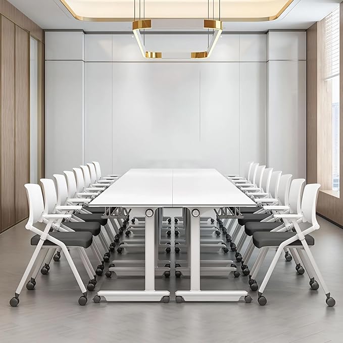 2Pack Conference Room Table, Folding Conference Table for Office Classroom, Mobile Training Tables with Casters Silent Wheels, Large Rectangular Convertible Modular Seminar Tables (L55.1in)