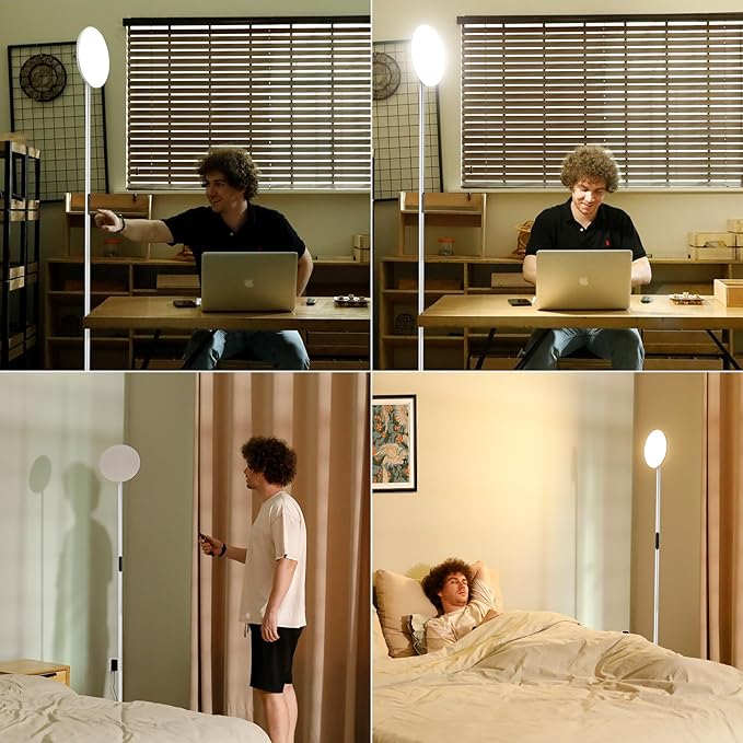 Modern LED Floor Lamp - Remote & Touch Control, 40W/2400LM Sky Torchiere Standing Lamp, Fully Dimmable, 3 Color Temperatures, Ideal for Living Room & Bedroom, Easy to Assemble(Sliver)