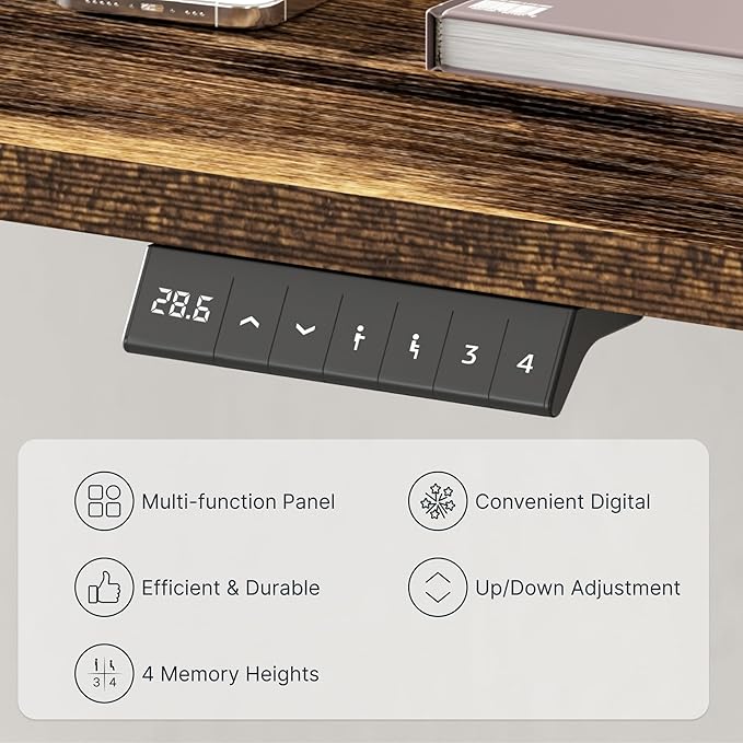 FLEXISPOT EN2 Whole-Piece Standing Desk with Clamp Power Strip, 55 x 28 Electric Stand Up Height Adjustable Desk with Cable Management (White Frame + 55" Rustic Brown Desktop, 2 Packages)