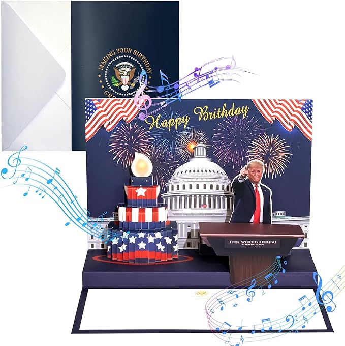 Pop Up Trump Birthday Card with Light & Sound - Greeting Card - Birthday - White House