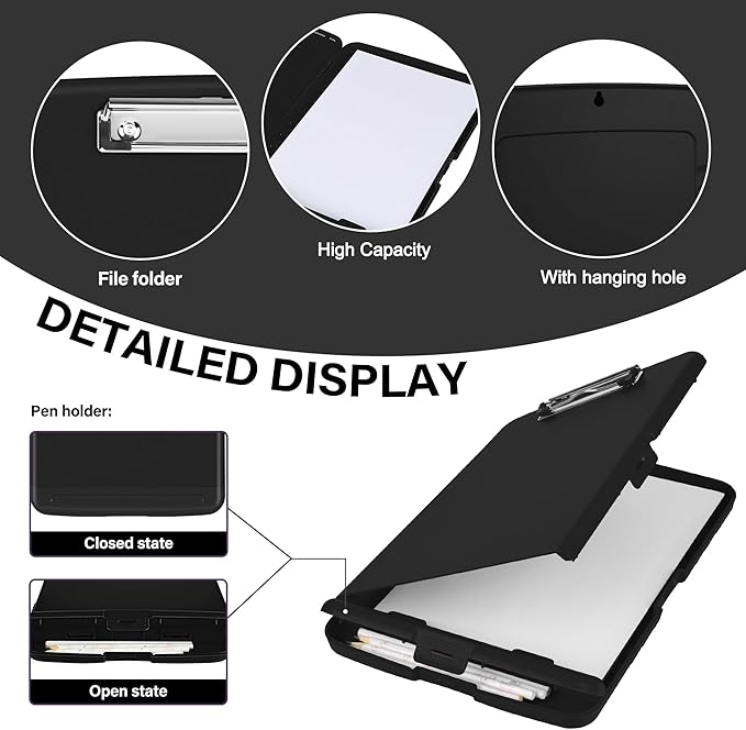 Clipboard with Storage, High Capacity Clip Boards 8.5x11 with Storage, Plastic Nursing Clipboard Folder with Pen Holder, Heavy Duty Storage Clipboard with Low Profile Clip for School & Office