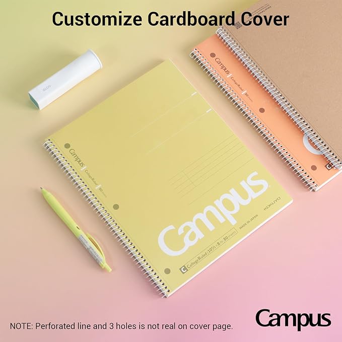 KOKUYO Spiral Notebook, 3 Pack Campus 10-1/2" x 8" Subject Notebooks with College Ruled, 80 Sheets, 3 Holes School Spiral Journal for Work Study Note Taking (Yellow, Orange, Purple)