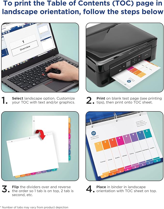 Avery 8 Tab Dividers for 3 Ring Binders, Customizable Table of Contents, Multicolor Tabs, 1 Set (11133)