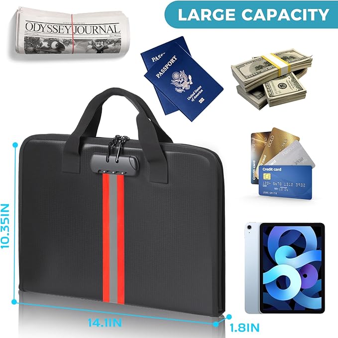 Accordion File Organizer with Combination Lock,Fireproof Expanding File Folder with Multi Pockets,13 Pockets Document Organizer with Handle & Labels,Portable Home Travel Safe Storage Letter A4 Files