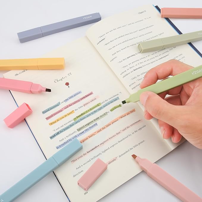 YISAN Highlighters Pastel No Bleed,Assorted Colors Bible Pens,Aesthetic,Soft Tip for Book,Journal,70948