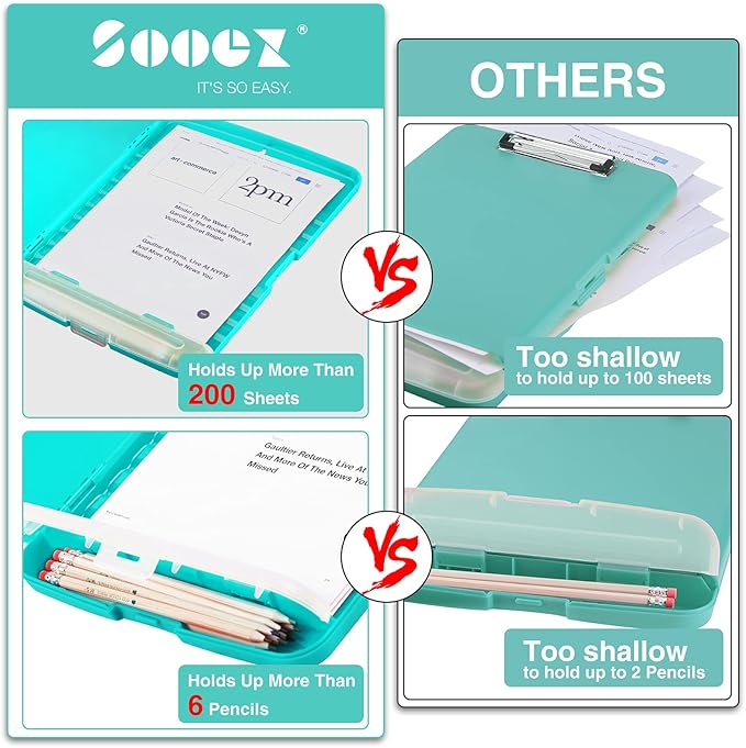 Sooez Clipboard with Storage, High Capacity Nursing Clipboards with Pen Holder, Heavy Duty Plastic Storage Clipboard with Low Profile Clip, Clipboard Folder, Teacher Must Haves, Office Supplies