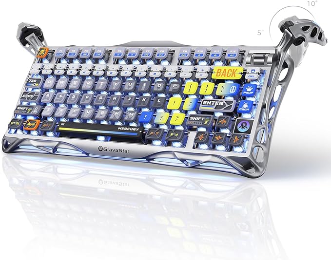 GravaStar Mercury K1 Pro Wireless Mechanical Gaming Keyboard, 75% Layout RGB Custom Keyboard, Hot-Swappable Linear Switches – Aluminum Alloy, Interstellar Silver Brushed Metal Look